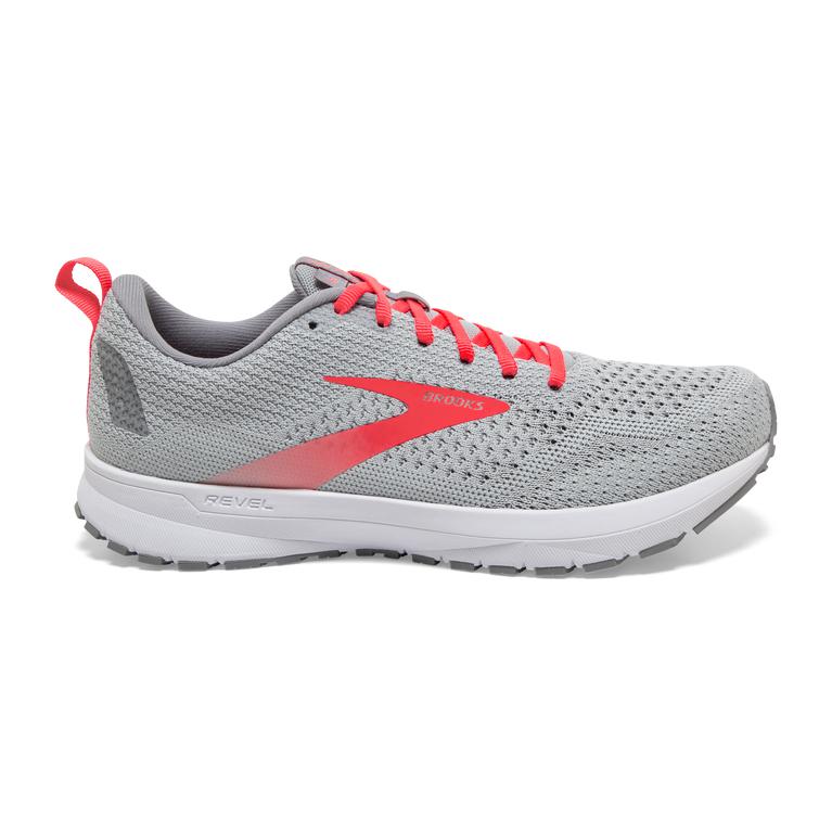 Brooks Revel 4 Road Running Shoes - Women's - Oyster/Alloy/Fiery Coral (08793-TXRZ)